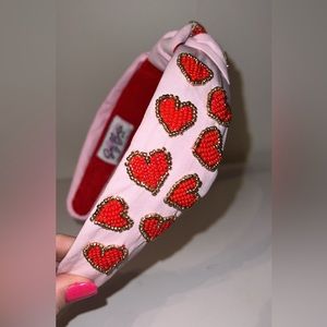 Hand beaded sewn Valentines Day heart knot knotted headband unique velvet lining